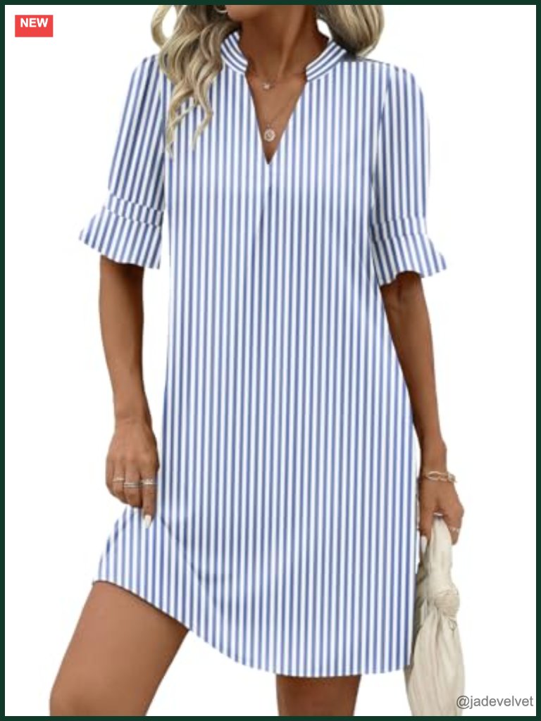 V Neck Ruffle Sleeve Shift Dress Hawaiian Sundress Beach Vacation